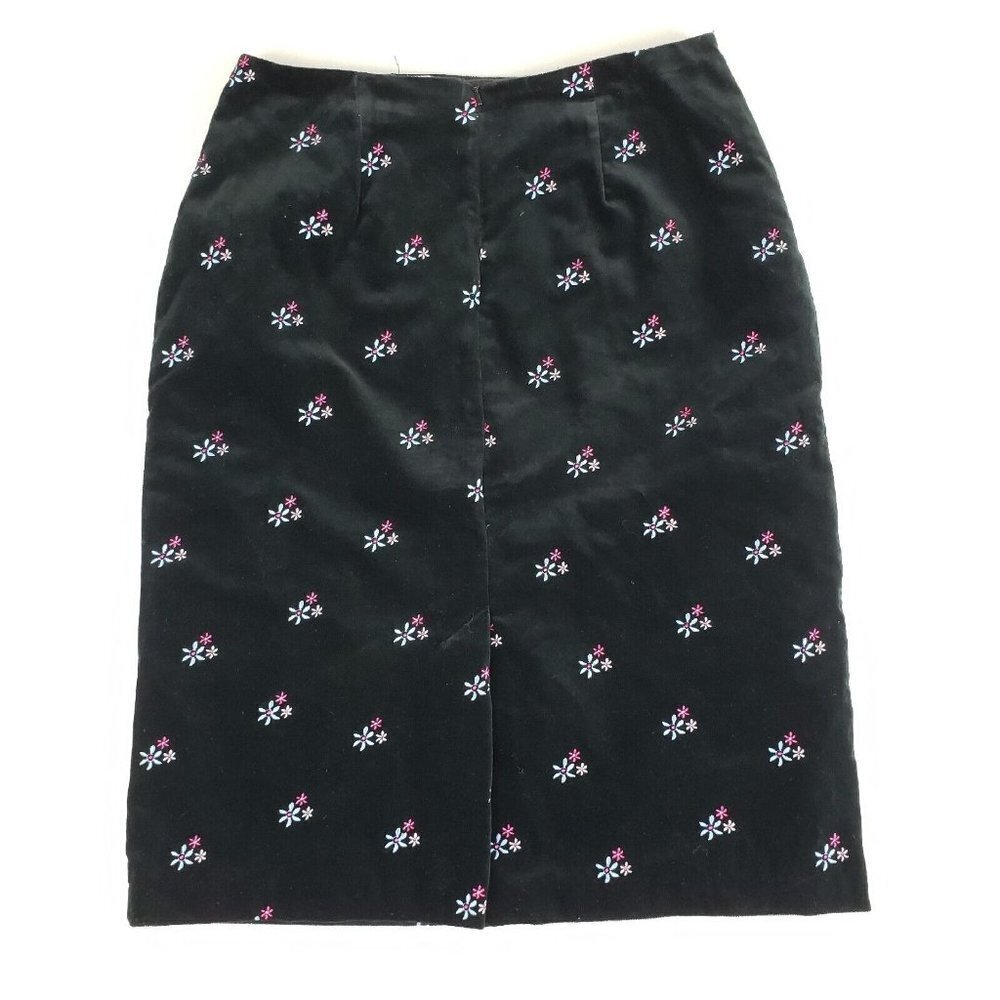 Hanna Andersson Velvet Floral Skirt Black Womens 8 Embroidered Pencil Lined - Picture 4 of 8